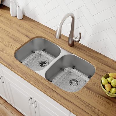 China Without Faucet S.M. 304 Apartment Height Double Bowl UPC Undermount Stainless Steel Kitchen Sink Pulled With Drain Basket for sale