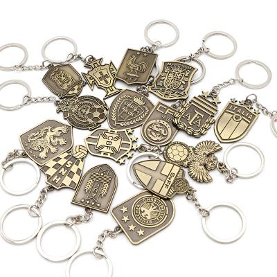 China Promotion 2021 Euro Cup Metal Car Key Chain France Germany Football Pendant Team Emblem Alloy Backpack Souvenir Gifts for sale