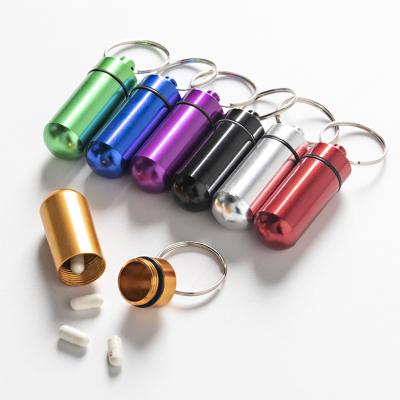 China Outdoor Medicine Cartridge Mini Souvenir Gifts Promotion Aluminum Alloy Medicine Pill Box Wholesale Sealed Key Chain for sale