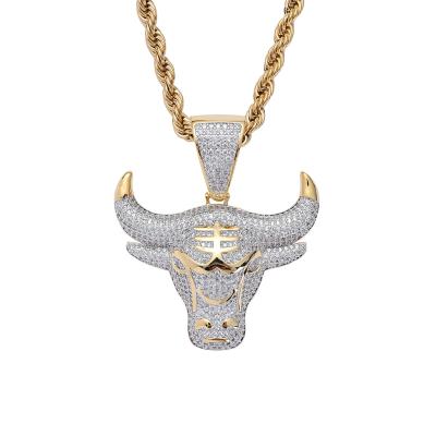 China Casual Micro Inlaid Basketball/Sporting Bulls Zircon Bull Head Hip Hop Personality Pendant Necklace for sale