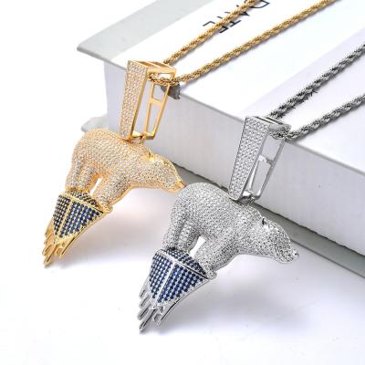 China Fashion Latest Hiphop Micro-Inlaid Zirconia Polar Bear Glacier Hop Hip Pendant Copper Alloy Necklace for sale