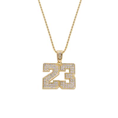 China Casual/sporty hip hop hiphop jewelry micro-inlaid zircon basketball 23 pendant copper alloy necklace for sale