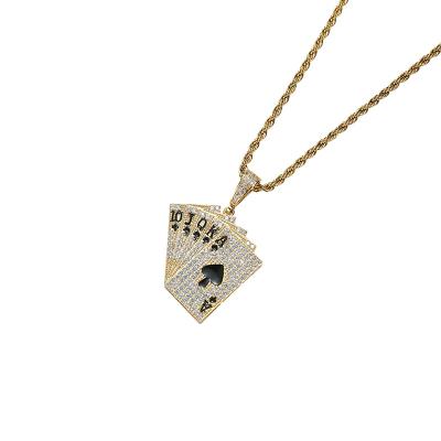 China Wholesale other men's hiphop game card pendant necklace with copper alloy micro zircon inlay for sale