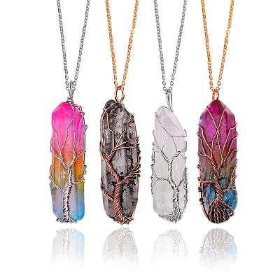 China Natural BOHEMIA Gem Pendant Diy Hexagonal Pillar Tree of Life Crystal Pendant Women's Gemstone Necklace for sale