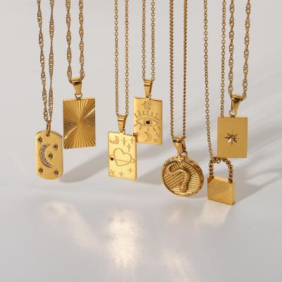 China Tarot Punk Gold Plated Square Sign Necklace Fashion Necklace New 18k Stainless Steel Pendant Necklace for sale