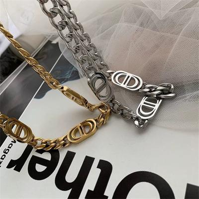 China New Fashion CD Letter Retro Temperament Trend Clavicle Chain Environmentally Friendly Titanium Steel Necklace Bracelet for sale