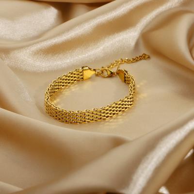 China European and American romantic Cuban retro stainless steel mesh belt bracelet ladies 18K gold plated wide bracelet for sale