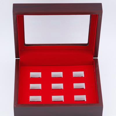 China Laser wholesale custom collection logo wooden box presentation box 8 hole commemorative ring champion box BOX008 for sale