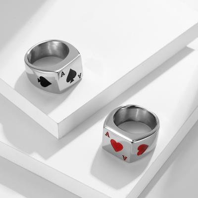 China Punk Titanium Steel Mens Playing Cards Lucky Hearts Of Shovels Ring Fashion Couples Ring High Quality Jewelry A for sale