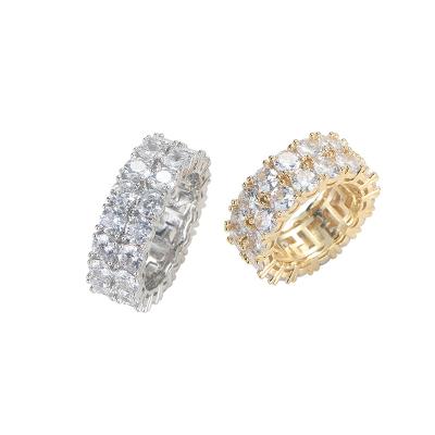 China New Hiphop Couples Ring BlingBlingCZRing Double Row Zircon Ring for sale