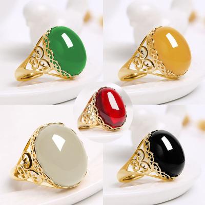 China Wholesale BOHEMIA grandma chalcedony ring temperament opening red and green agate women's ring for sale