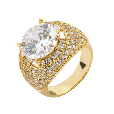 China New environmentally friendly pigeon egg 18K gold plated copper inlaid big zircon couple ring fashionable hiphop CZ brand ring for sale