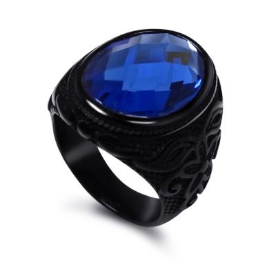 China Wholesale CLASSIC Retro Palace Men's Ring Sapphire Black Gun Stainless Steel Ring for sale