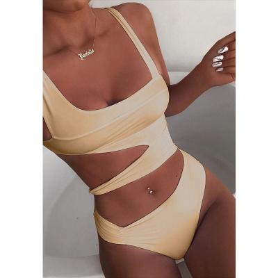 China Plus Size Women's One Piece Swimsuit Gathered Bandage Bikini Bottom Hot Spring Three Point Waist Swimsuit for sale