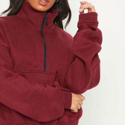 China 2020 Street Wear Anti Shrink Drop Shoulder Workout Crop Top Zip Up Burgundy Hoodies For Women for sale