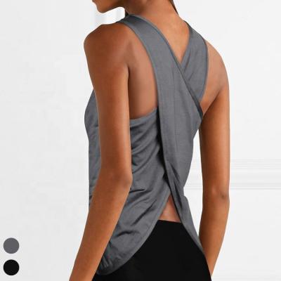 China Breathable Professional Supplier Sleeveless Crossover Vest Yoga Bra T-shirt Women, Gym Fitness Sport Wear Tops for sale