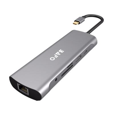 China Multi Function Data Transfer Cable BAFO USB C HUB 9 in1 type c to usb3.0*3+hdmi+Rj45+audio+sd/TF+PD USB-c multifunction adapter for sale