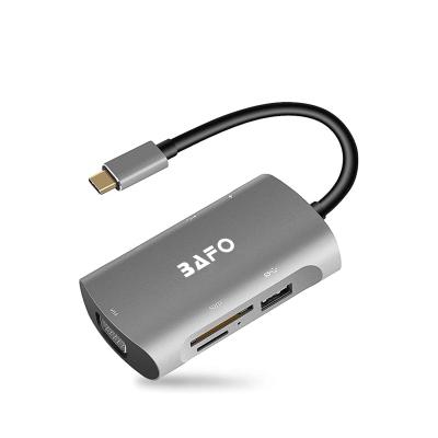 China High quality multi function data transfer cable BAFO USB-C HUB 7 in1 type c to usb3.0+usb2.0+vga+hdmi+sd/TF+PD USB- multi-function docking station vs for sale