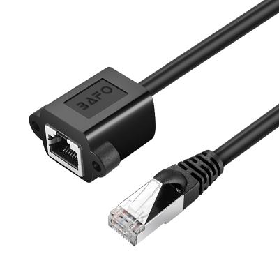 China 100% Bare Copper BAFO Cat5e cat6 RJ45 Male to Lan Etehernet Network Extension Cable Female with Panel Mount for sale