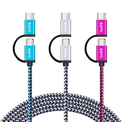 China MP3/MP4 player BAFO USB2 in 1 wholesale nylon braided for usb cable and micro type c for Android fast charging cable for sale