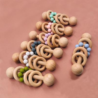 China Soft Toy 1PCS Newborn Baby Teethers Rattle Wooden Rings and Silicone Beads Baby Hand Teethers Chewing Toys for sale