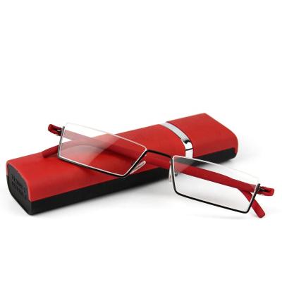 China Reading Flexible Half Frame Metal Semi Rimless Reading Glasses With Case for sale