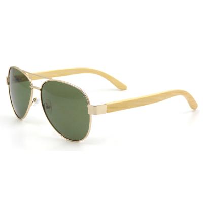 China Fashion Sunglasses High Quality Fashion Metal Frame Temple Aviation Bamboo Sunglasses UV400 for sale