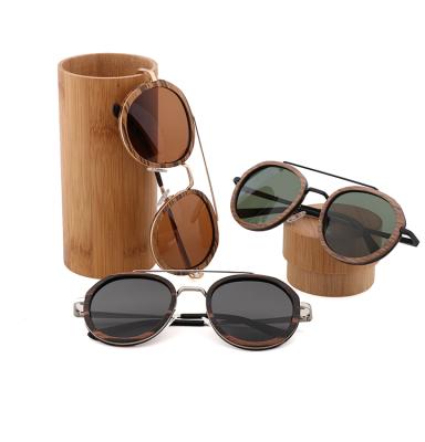 China Layered walnut wood with metal layered walnut wood with metal sunglasses oversized round frame handmade sun glasses for sale