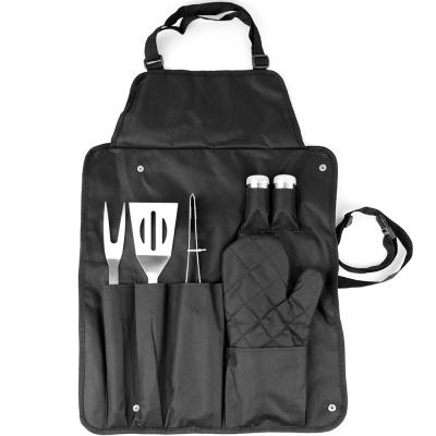 China Easily Cleaned 7 Piece Stainless Steel BBQ Utensils Set With Storage Apron for sale