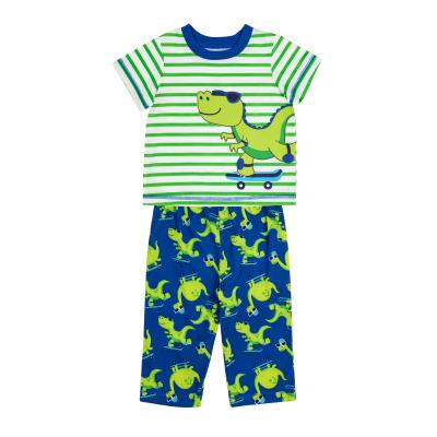 China Flame Retardant Walmart Stripped T-shirt Shorts Dinosaur Sleepwear Custom Summer Boy Pajamas for sale