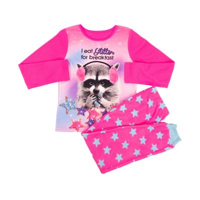 China Thermal Girls All Over Print Flame Retardant T-shirt Sleepwear Raccoon Print Kids Pajamas for sale