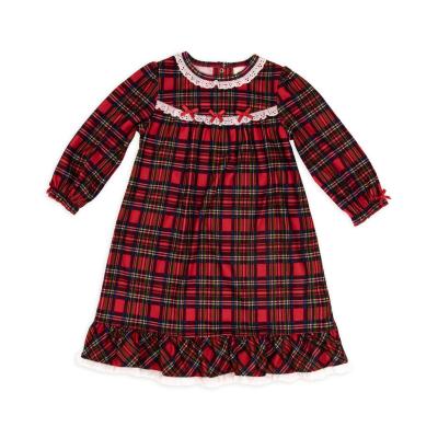 China Flame Retardant Holiday Christmas Pajamas Plaid Breathable Red Traditional Christmas Long Nightgown For Toddlers Girls for sale