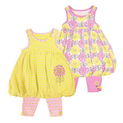 China Anti-Wrinkle Walmart 2020 2 Piece Combed Toddler Girl Cotton Baby Girl Dress Up Dresses Yellow Pink Floral Leg Warmers Set for sale