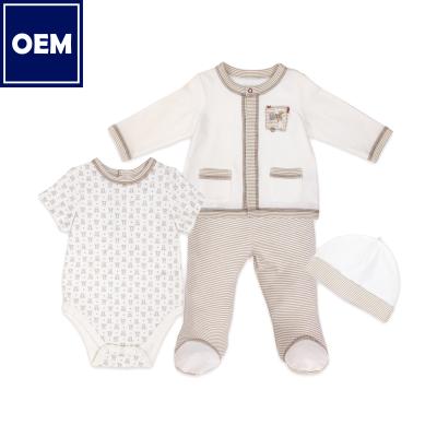 China Baby Pajamas 3 Piece Sets Horizontal Striped BABY Pajamas Cotton Romper Newborn Clothes for sale