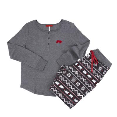 China Thermal Fleece Men's Waffle Vacation Cvc Knit Matching Family Pajamas Christmas Pajamas Set Gray for sale