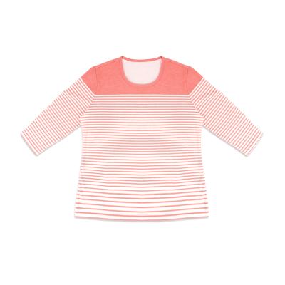 China Autumn Clothing Coral Orange Solid Print Adult Girl Pink Stripe Cotton Sublimation Anti-pilling T-shirt Loose Lounge Wear For Women for sale