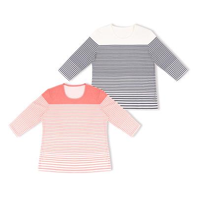 China 2020 Autumn Clothing Orange Black Solid Pink Stripe Print Adult Girl Loose Cotton Anti-pilling Lounge Wear T-shirt for sale