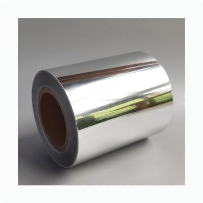 China Factory Supply Removable Self Adhesive Coated Metallic Silver PET Film Label Jumbo Roll For Application On Paper Packaging for sale