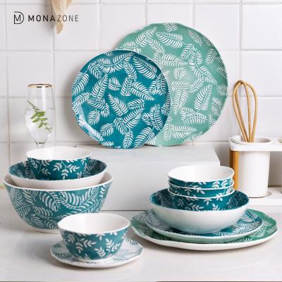 China MONAZONE Forest Blue Soup Bowl Dessert Stocked Japanese Ceramic Dinner Dish Tableware Set for sale