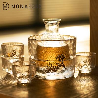 China No MONAZONE Ukiyoe Co-Branded Japanese Sake Set Sake Bottle Glass Jar White Wine Vessel Small Sake Cup Set for sale