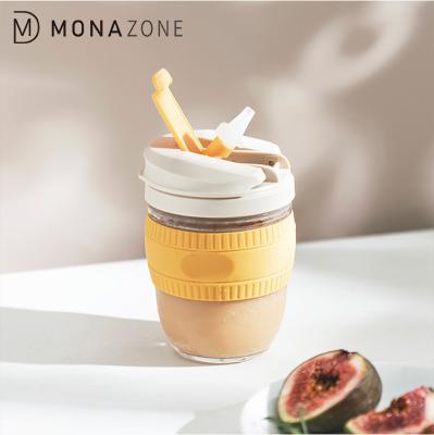 China Beautiful MONAZONE Mug Glass Coffee Milk Bottle Water Casual Portable Cup With Straw Hot Milk Tea Cup Glass For Home Office for sale