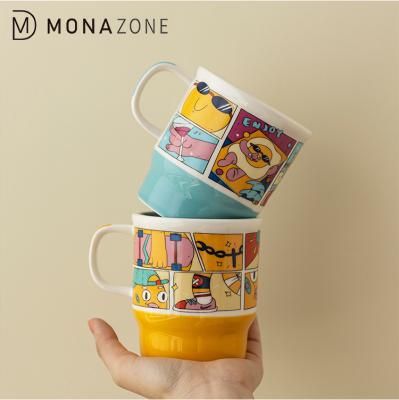 China MONAZONE Creative Viable Ceramic Cup Pattern Summer Juice Mug Milk Tea Cup Water Comic Drinks Mug For Breakfast for sale