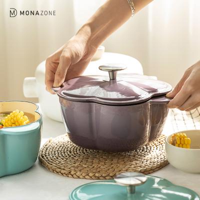 China MONAZONE Universal Electromagnetic Stocked Household 20cm Enamel Pot Cast Iron Soup Kitchen Gas Pot Soup Pot for sale