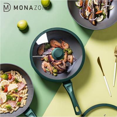 China MONAZONE Non-Stick Stocked Wok Wok Pan with Handle Cover Kitchen Cookware for sale