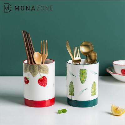 China MONAZONE Kitchen Multifunctional Ceramic Chopstick Holders Kitchen Utensil Holder Spoon Drain Holder for sale