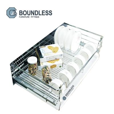 China Sustainable Hot Sale High Quality Wire Pull Out Basket With Bowels And Dish Rack For Cabinet for sale