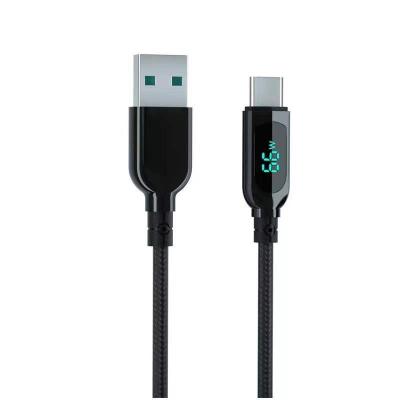 China Hot Selling Mobile Phone LED Display 66W Type C USB C Fast Charging Super Charging Cord For Huawei Samsung for sale