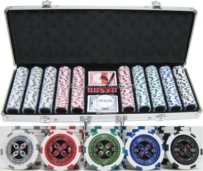 China 500pcs PS Sticker Poker Chips Set In Silver Aluminum Case for sale