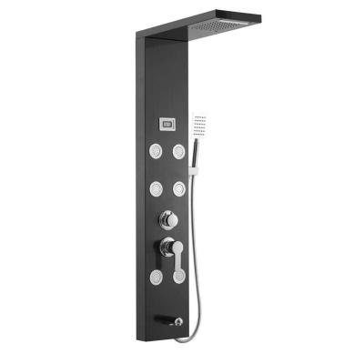 China With Sliding Bar Bathroom Wall Mounted 304 Stainless Steel Digital Smart Waterfall Shower Column Set Tower Rainfall LED Shower Panel for sale