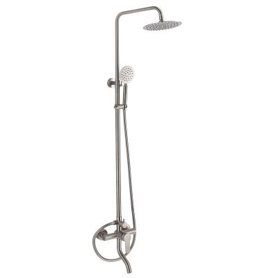 China With Wall Mounted 304 Slide Bar Rainfall Stainless Steel Shower Set Single Handle Toilet Bathroom SS Body Brushed Shower Head Shower Column for sale